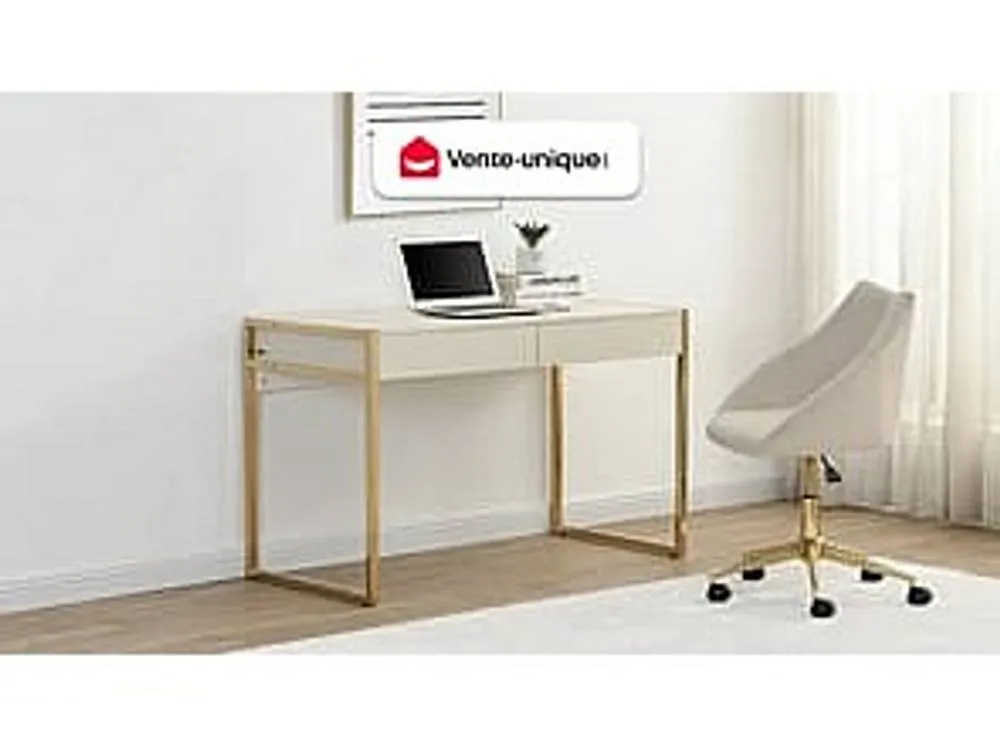 Vente-unique Desk With 2 Drawers - MDF & Metal - Beige & Gold - MASON 4