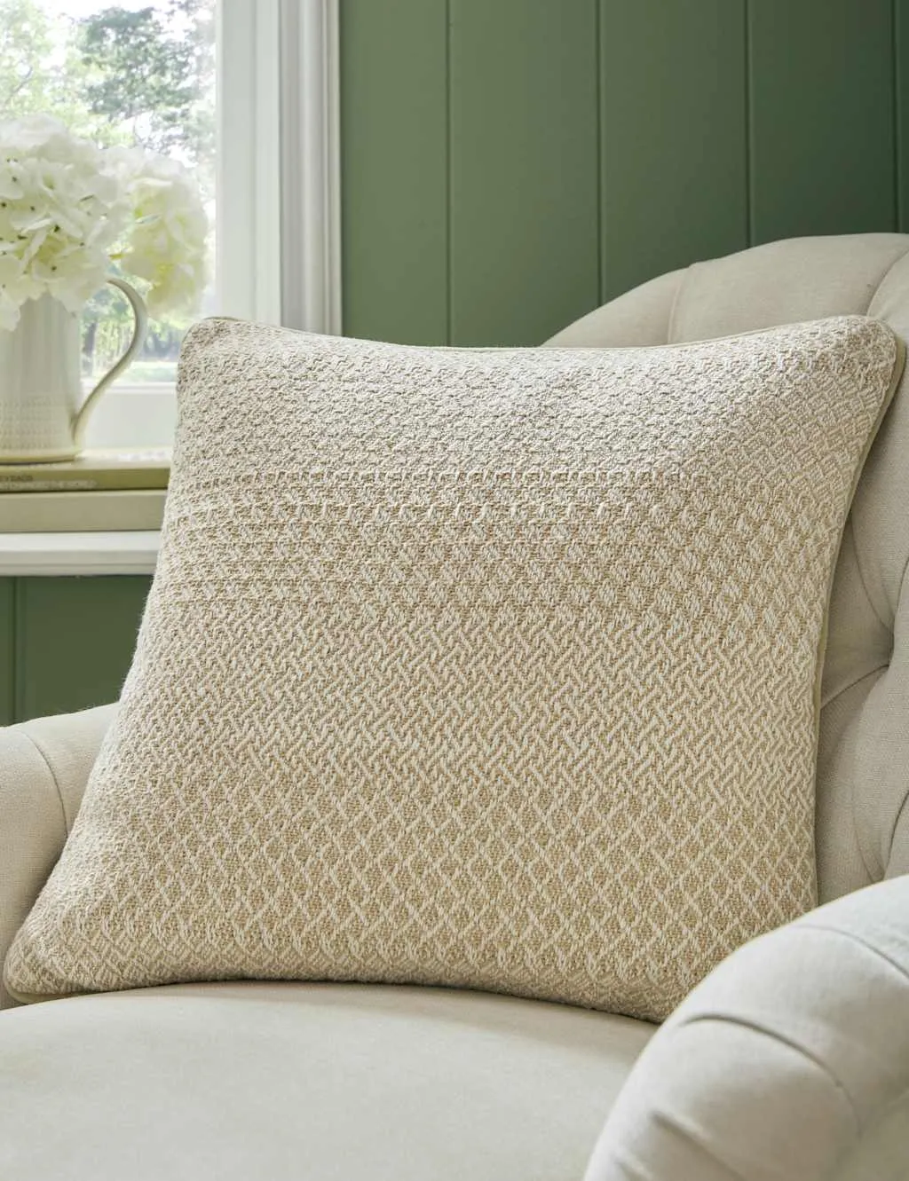 Laura Ashley Kempley Textured Velvet Cushion Natural Mix