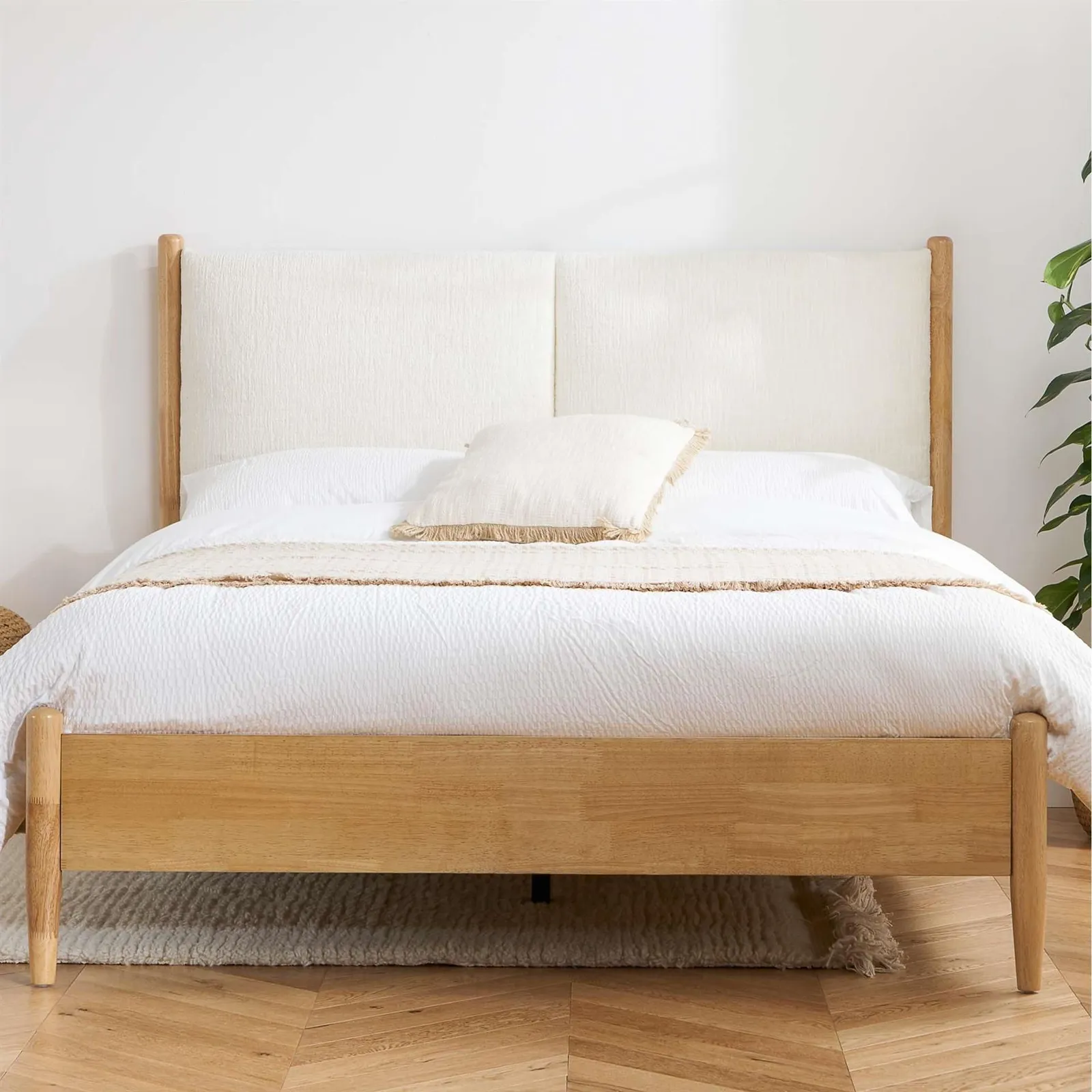 Birlea Marley Cream Fabric & Oak Wood Bed Frame Double 2