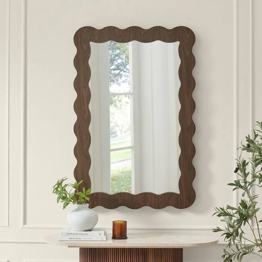 FurnitureboxUK Wiggle Walnut Wood Long Rectangle 120x80cm Wall Mirror 2