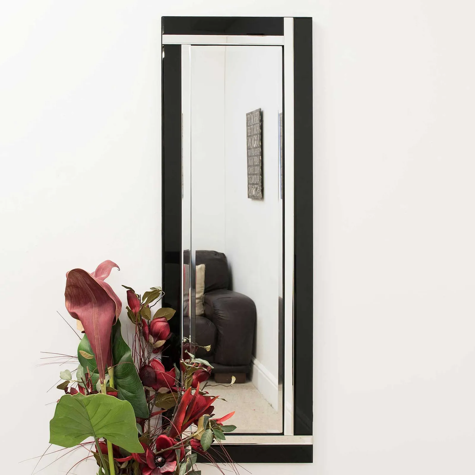 MirrorOutlet Aston Black All Glass Wall Mirror 120 x 40 CM 2