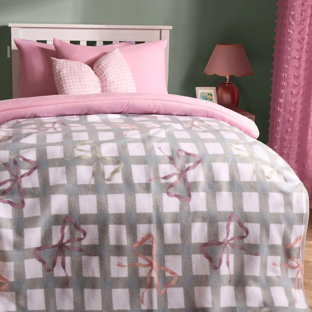 OHS Bow Gingham Polar Fleece Throw Blanket Lightweight Bedspread