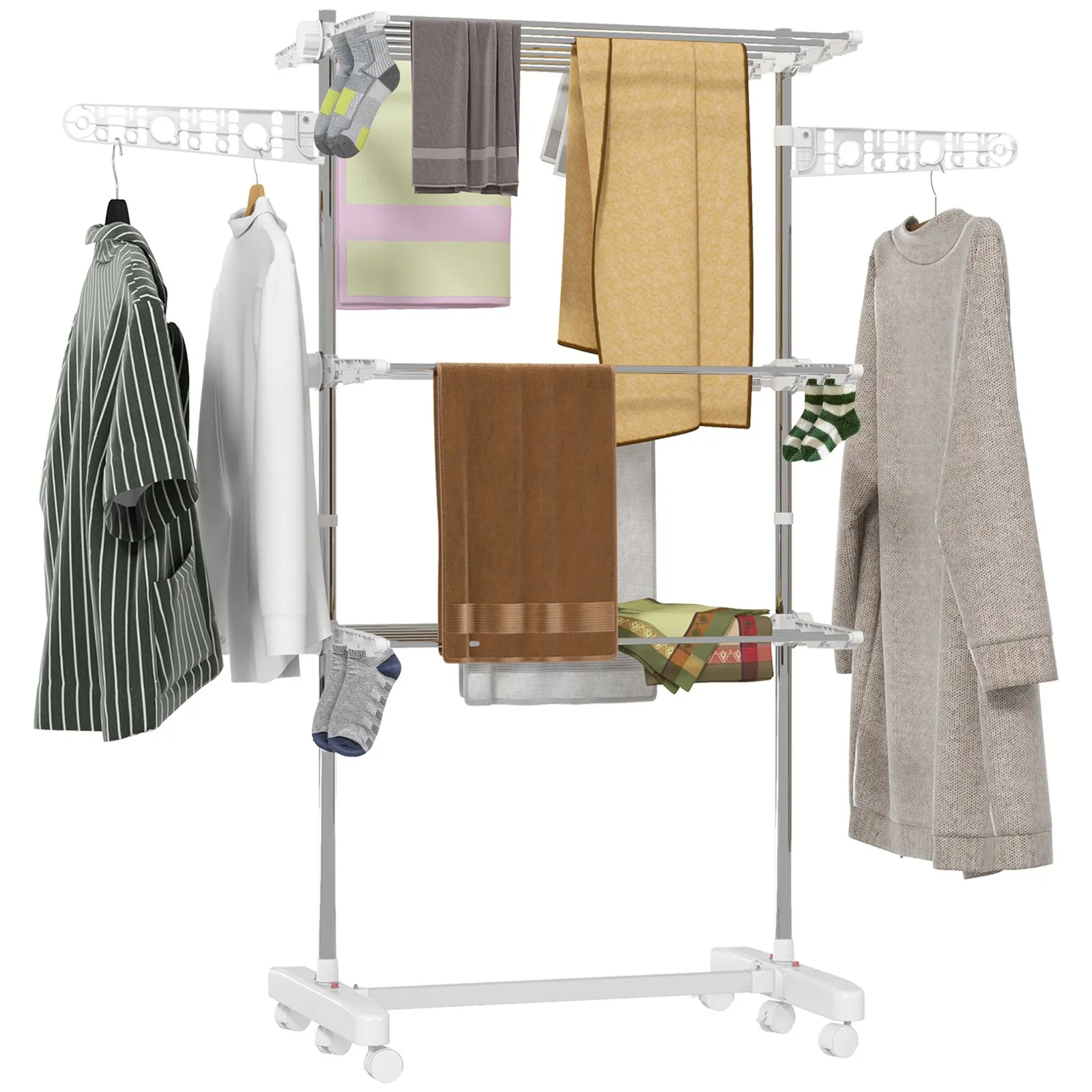 HOMCOM Large Clothes Airer Stainless Steel Clothes Drying Rack White 2