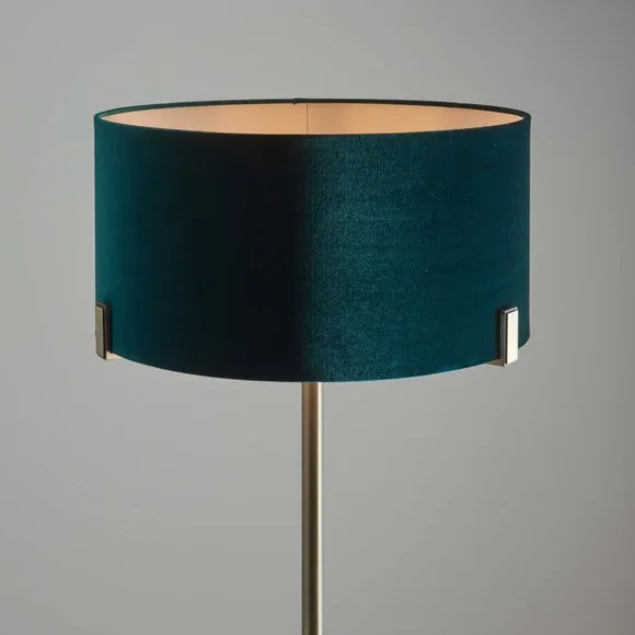 Endon Collection Hayfield Floor Lamp Matt Antique Brass Plate Green Velvet Shade, Gold 3