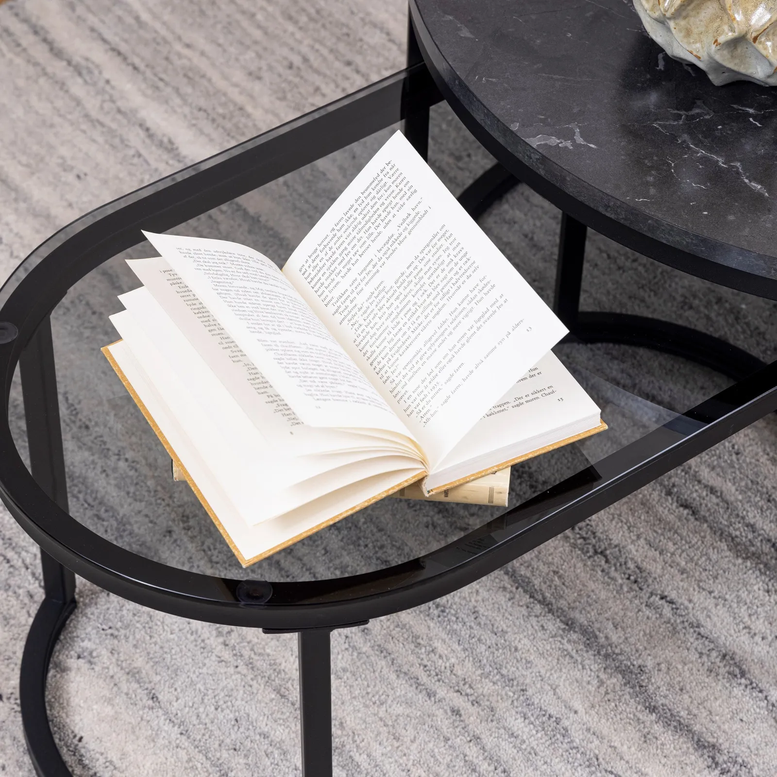 Furniture To Go Spiro Round/Oval Coffee Table Set with Black Marble/Smoked Melamine Glass Top 4