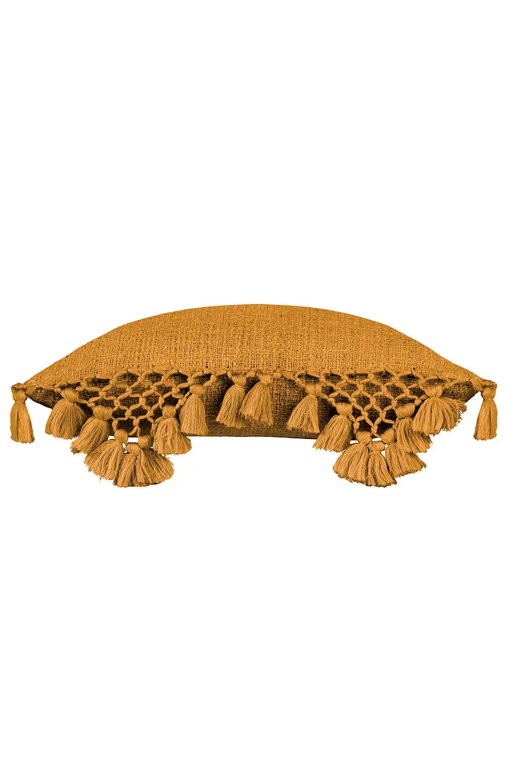 Yard Anko Slub Cotton Macrame Tassel Trimmed Cushion in Light Brown 2