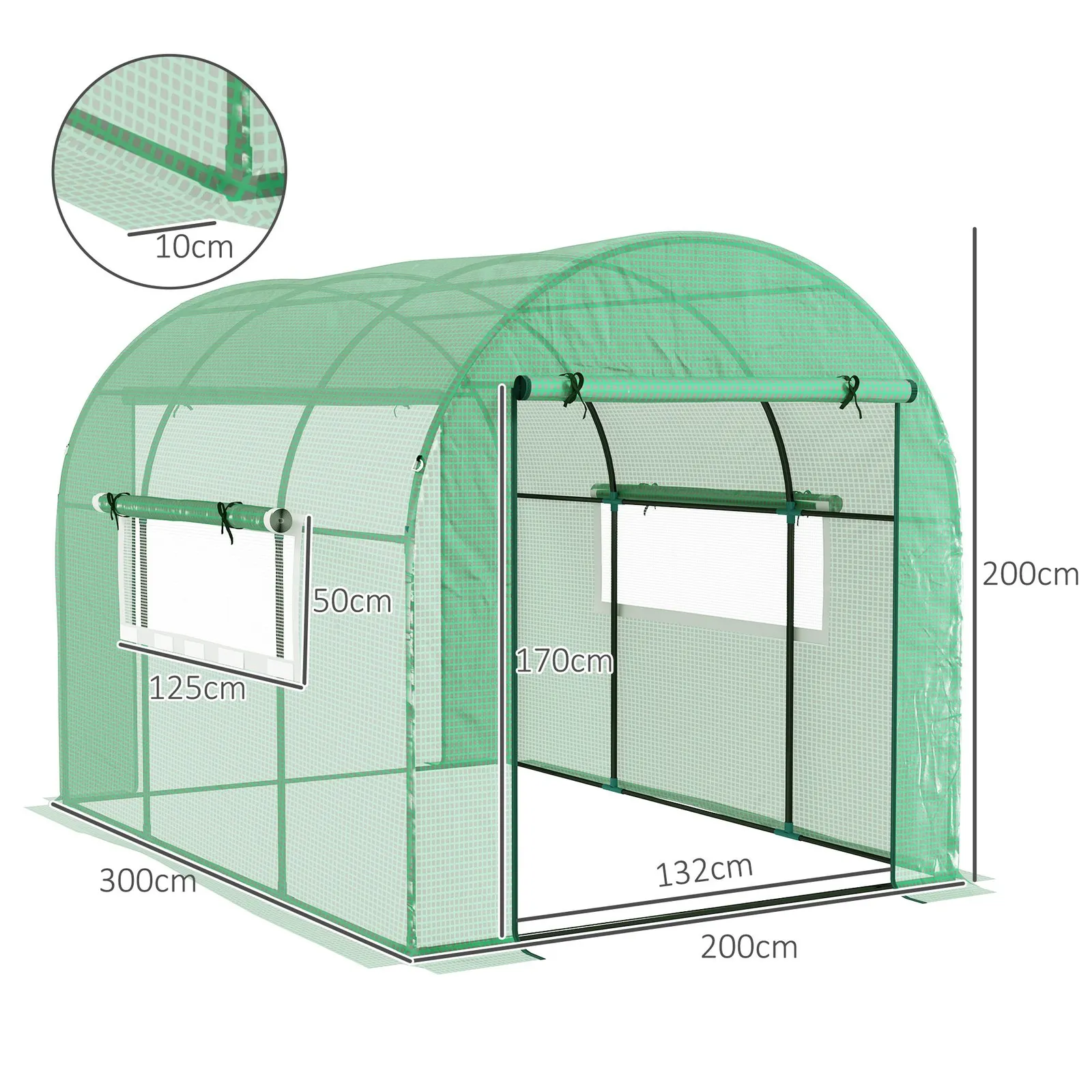 OUTSUNNY Polytunnel Greenhouse with UV-resistant PE Cover, Grow House, 3 x 2 x 2m in Green 3