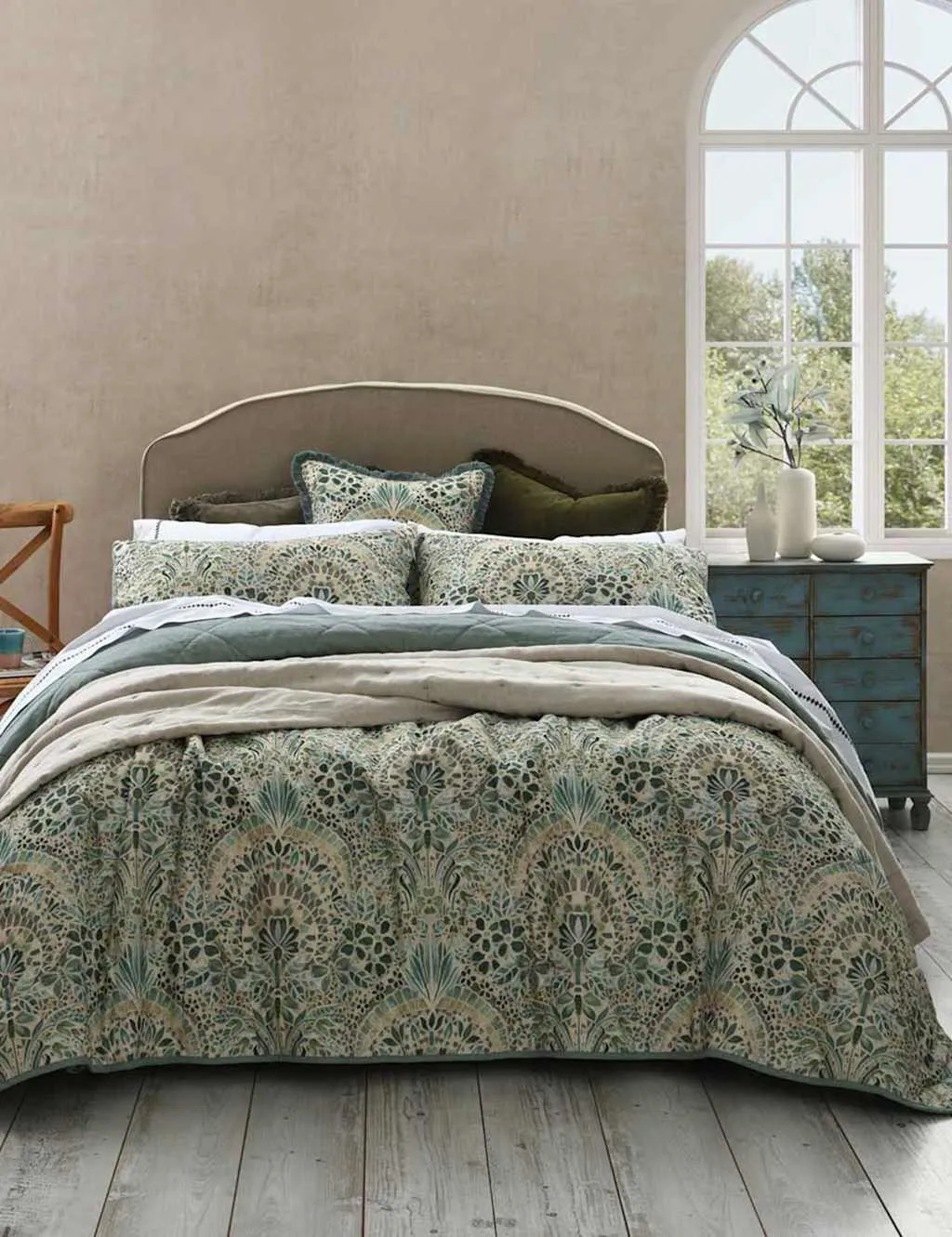 MM Linen Cotton Linen Blend Andora Bedspread Set Green Mix