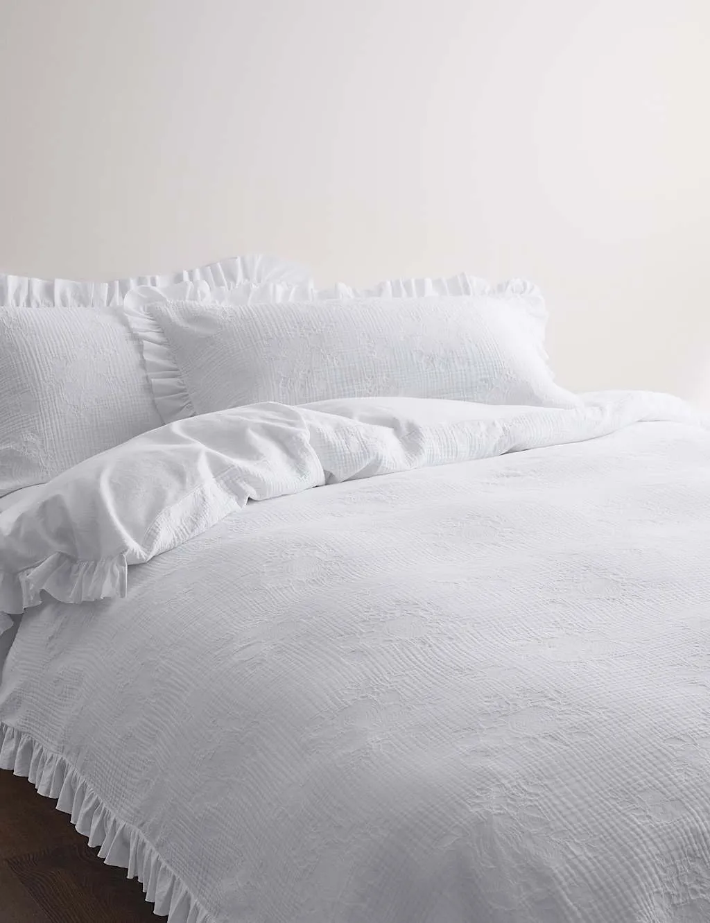 M&S Pure Cotton Floral Jacquard Bedding Set White