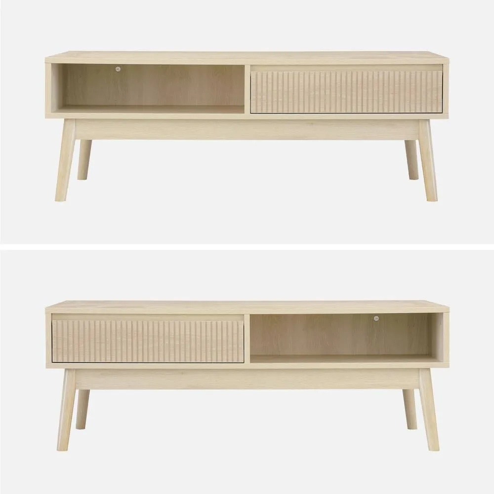sweeek Grooved Wood Detail Coffee Table in Light Brown 2