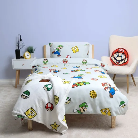 Super Mario Character Grey Duvet Cover & Pillowcase Set
