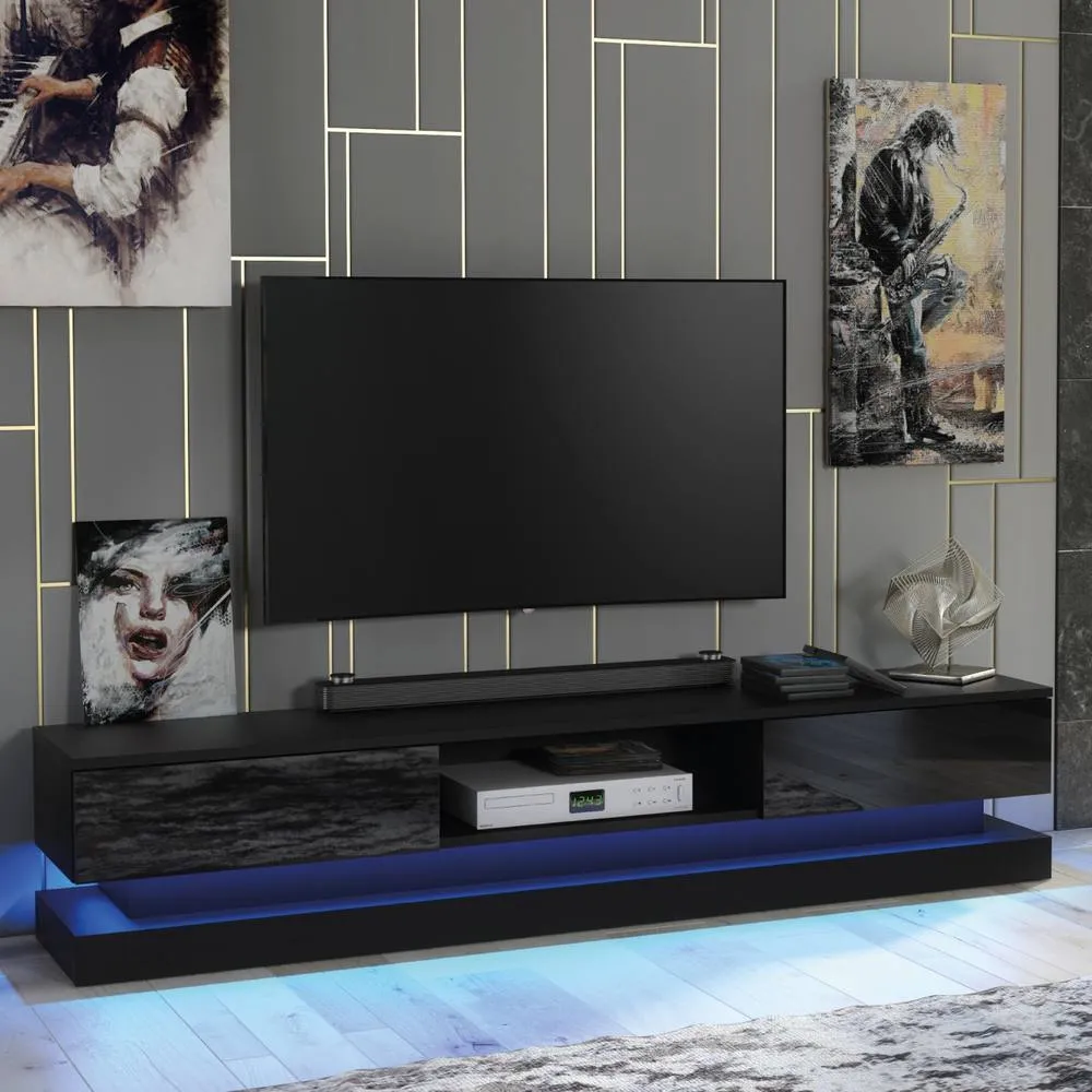 Creative Furniture Bloom TV Unit 180cm - Black with Gloss Doors & LED Lights 4