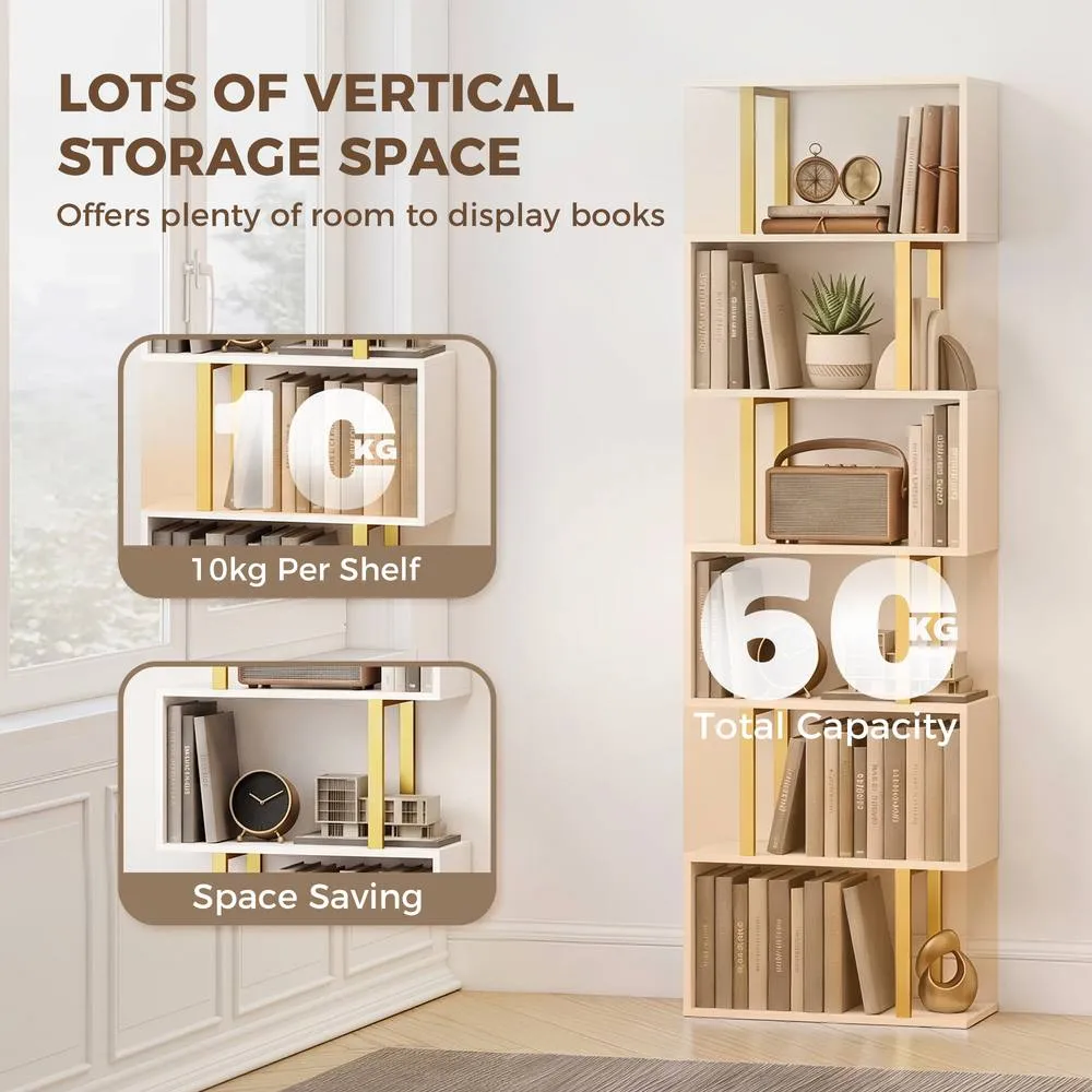 HOMCOM S-Shaped Bookshelf, 6-Tier Bookcase with Anti-Tip Strap, White 5