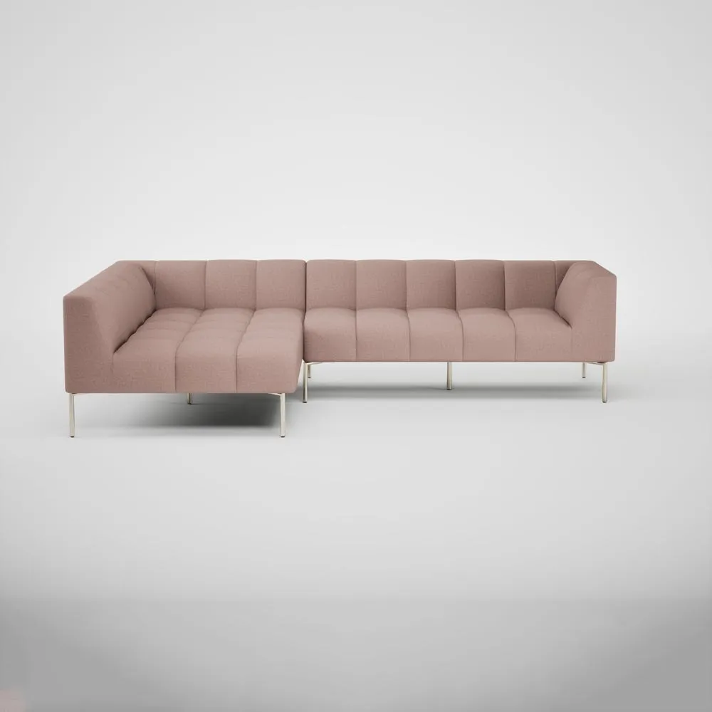Heal's Quadro Left Hand Facing Chaise Sofa Siena Cotton Dusky Pink Stainless Steel Feet