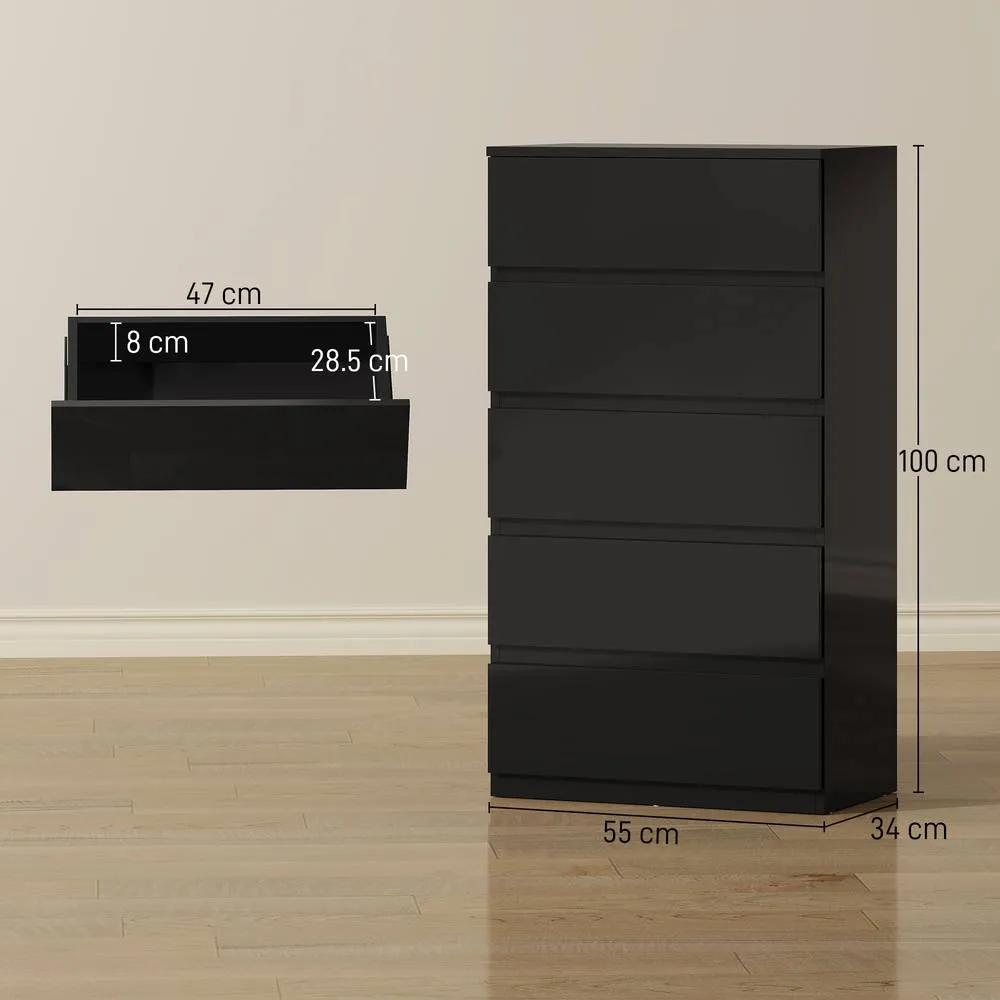 HOMCOM Bedroom Chest of Drawers, 5 Drawers Dresser, Drawer Unit, Black 3
