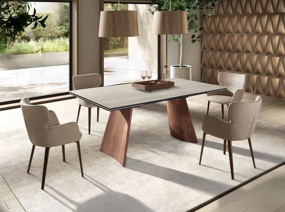 Angel Cerda Dining Chair, Marbled Brown Fabric, Armrests in Light Beige 4