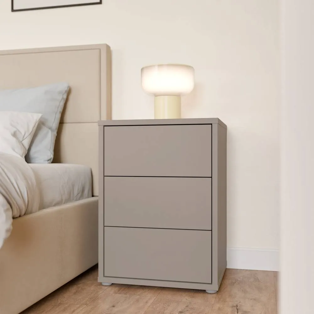 Furniture To Go Alice Springs Bedside Cabinet with 3 Drawers Push-Open in Taupe