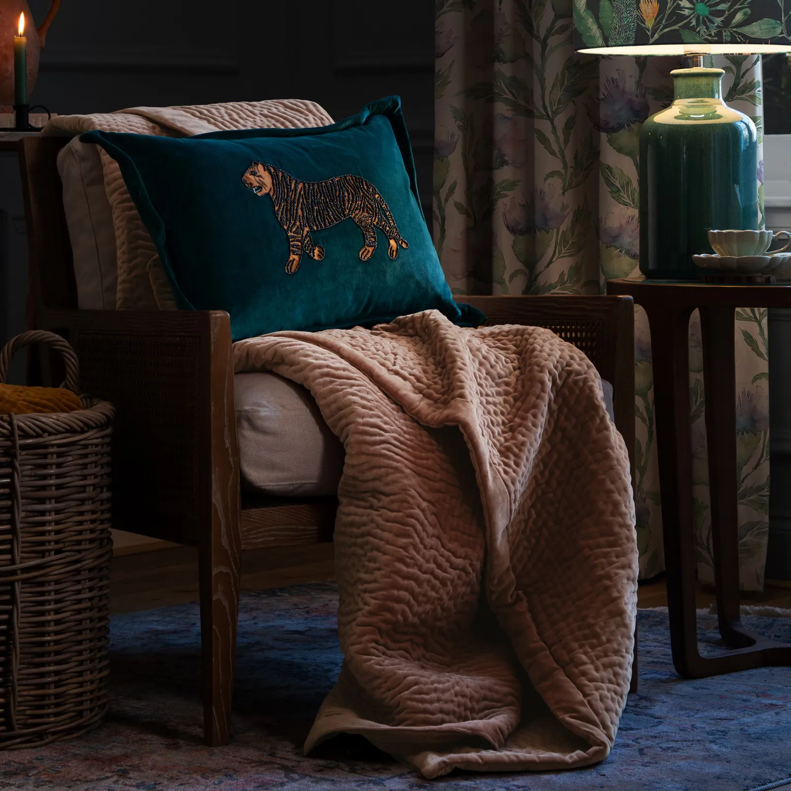 Voyage Maison Haze 100% Cotton Velvet Quilted Throw in Coral