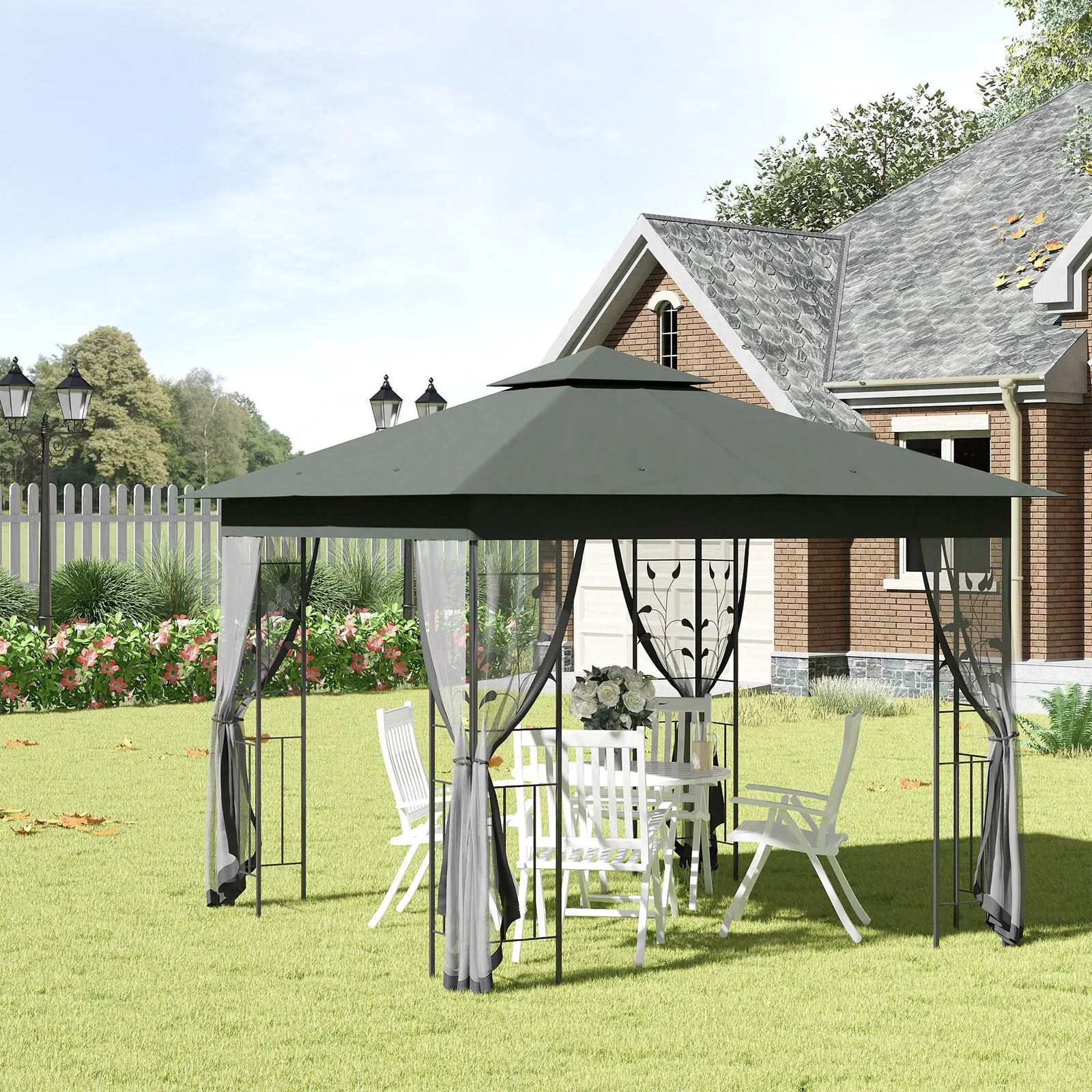 OUTSUNNY 3(m) x 3(m) Patio Garden Metal Gazebo Marquee Party Tent in Grey