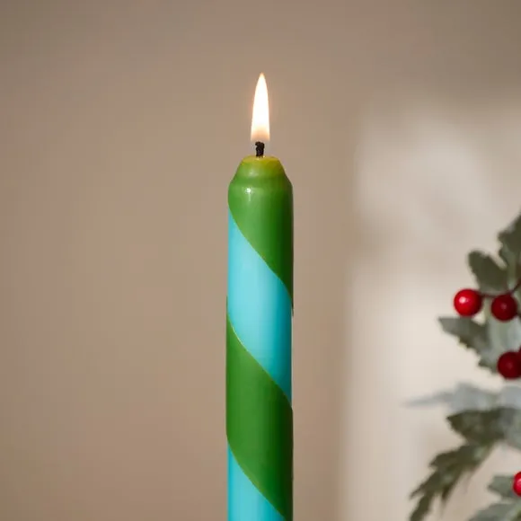Set of 2 Stripe Taper Candles 2