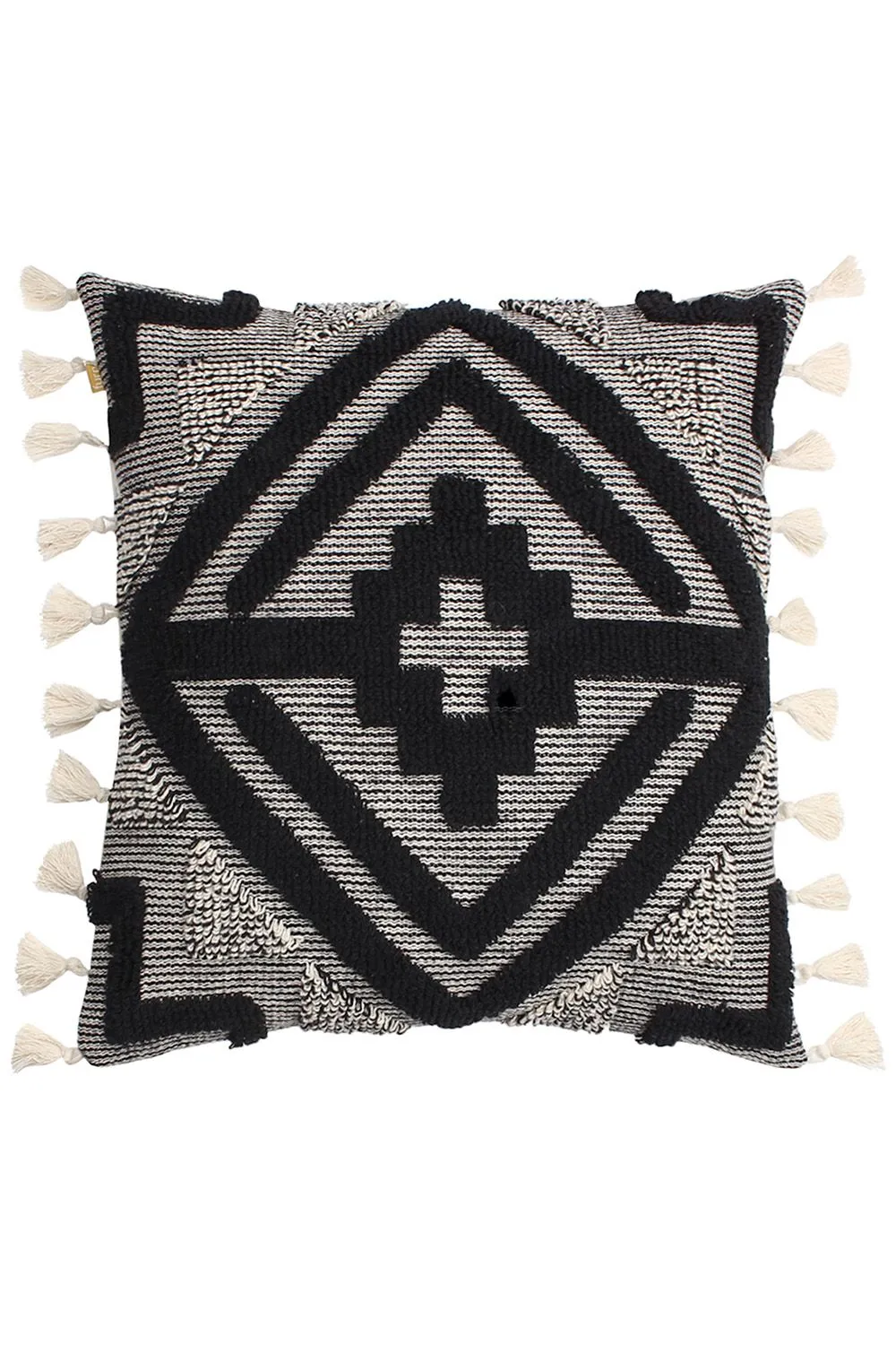 Furn Kalai Geometric Tufted Woven Cotton Cushion in Black