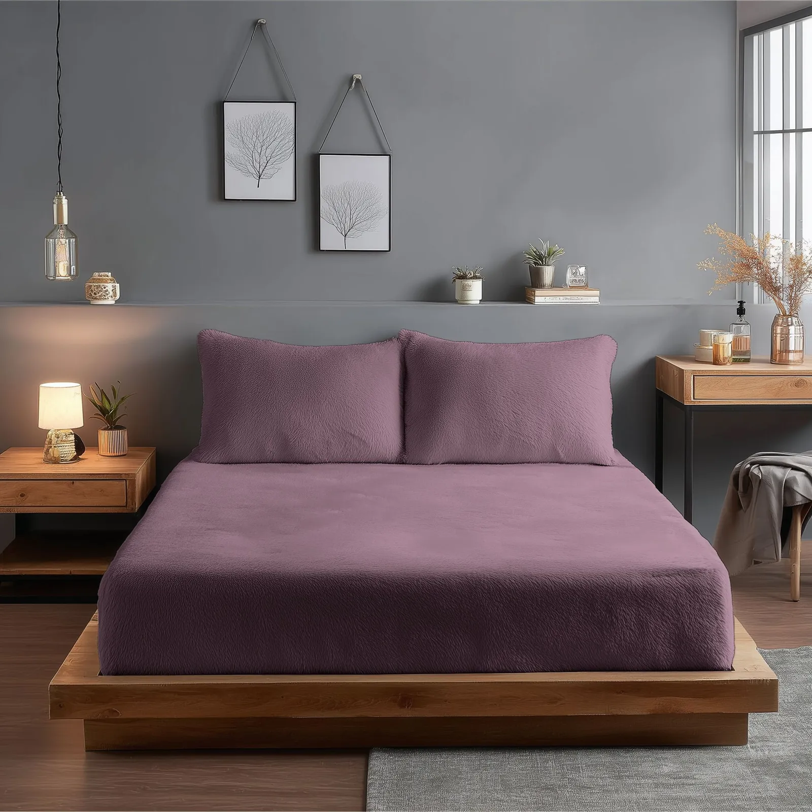 Snug City Teddy Fitted Sheet 30cm Extra Deep Soft Cuddly Soft Touch Bedding in Lilac