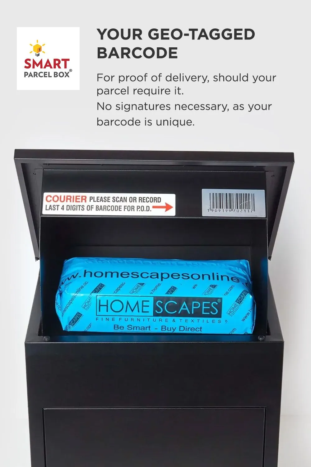 Homescapes Smart Parcel Box® Medium Front Access Secure Delivery Box in Black 6