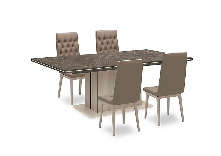 Lusso Large Extending Dining Table and 4 Buttoned Faux Leather Chairs