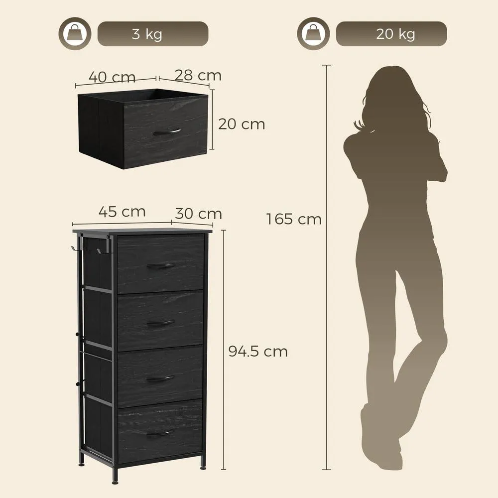 HOMCOM Fabric Chest of Drawers, 4 Drawer Dresser for Bedroom, Black 3
