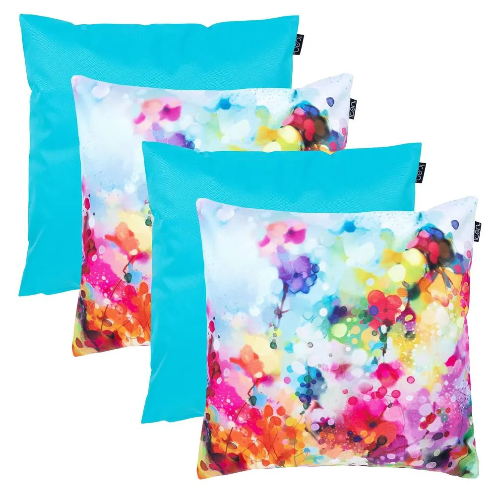 icon 4PK Cushion x2 Spring Flower x2 Plain Aqua