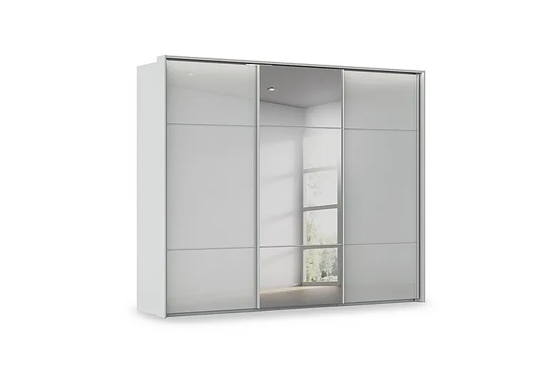 Haven 280cm 3 Door Slider Wardrobe with 2 Glass Doors, 1 Mirror Door and Lights
