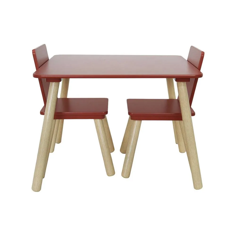 sweeek Children's square table with 2 chairs pine legs in Terracotta 5