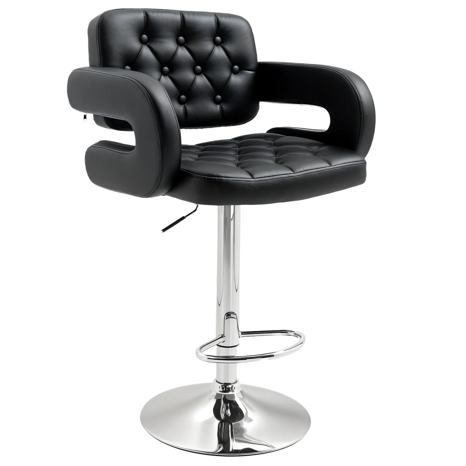 HOMCOM Adjustable Height Barstool Steel Pole PU Leather Bistro in Black 2