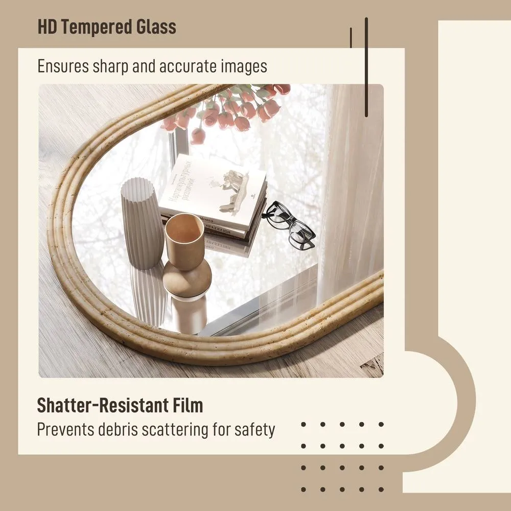 HOMCOM Modern Wall-Mounted Mirror with Grooved Edge, Brown 6