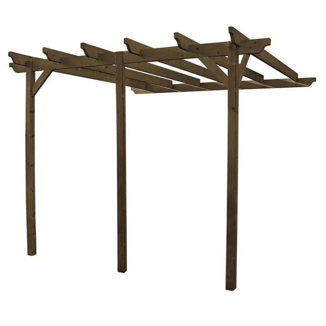 Rutland County Garden Furniture Ltd Wall Mounted Garden Pergola 3 Posts, Wood, L360 x W600 x H270cm, Brown in Green 1