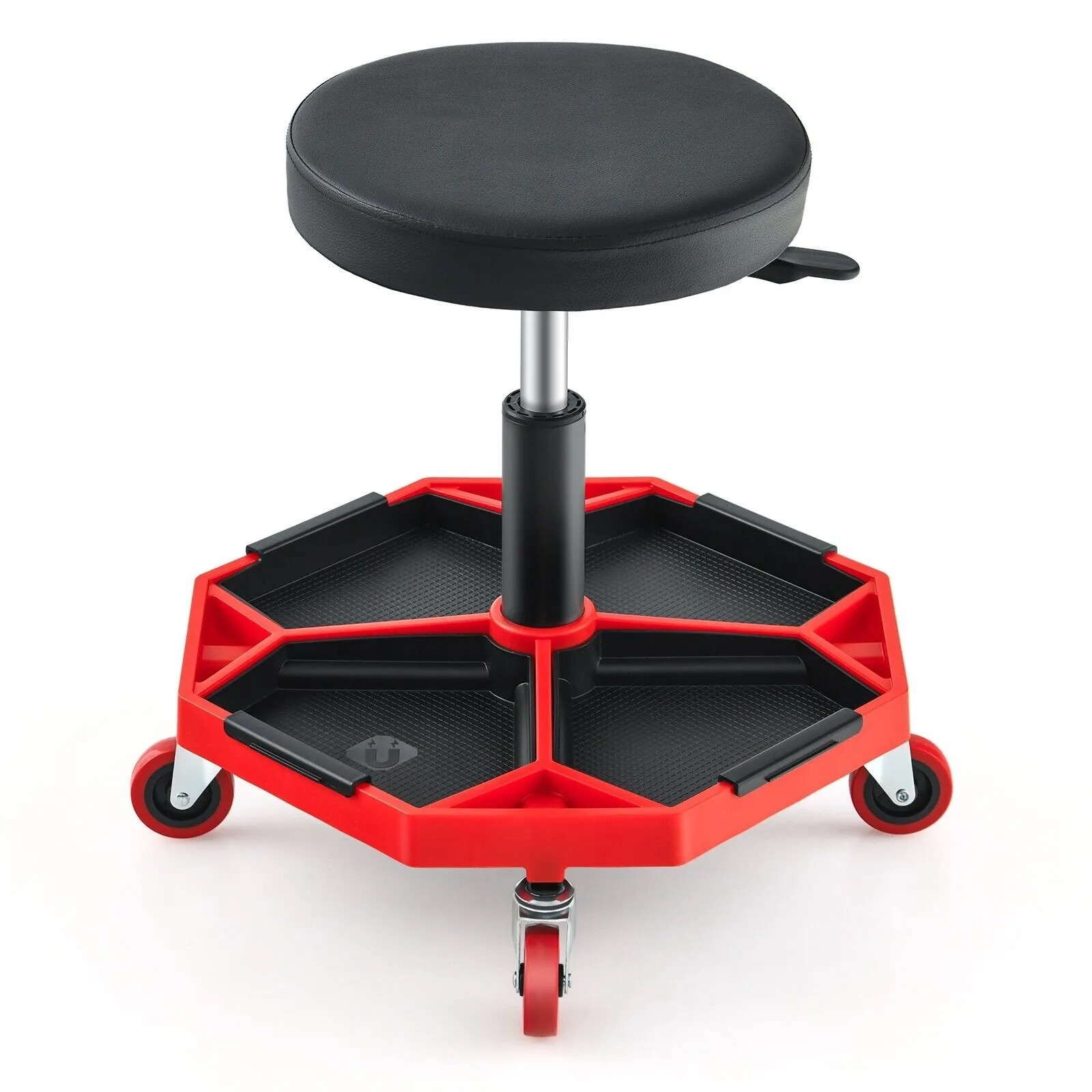 Costway Rolling Mechanic Stool Height Adjustable Workshop Creeper Seat 360 Swivel in Red 4