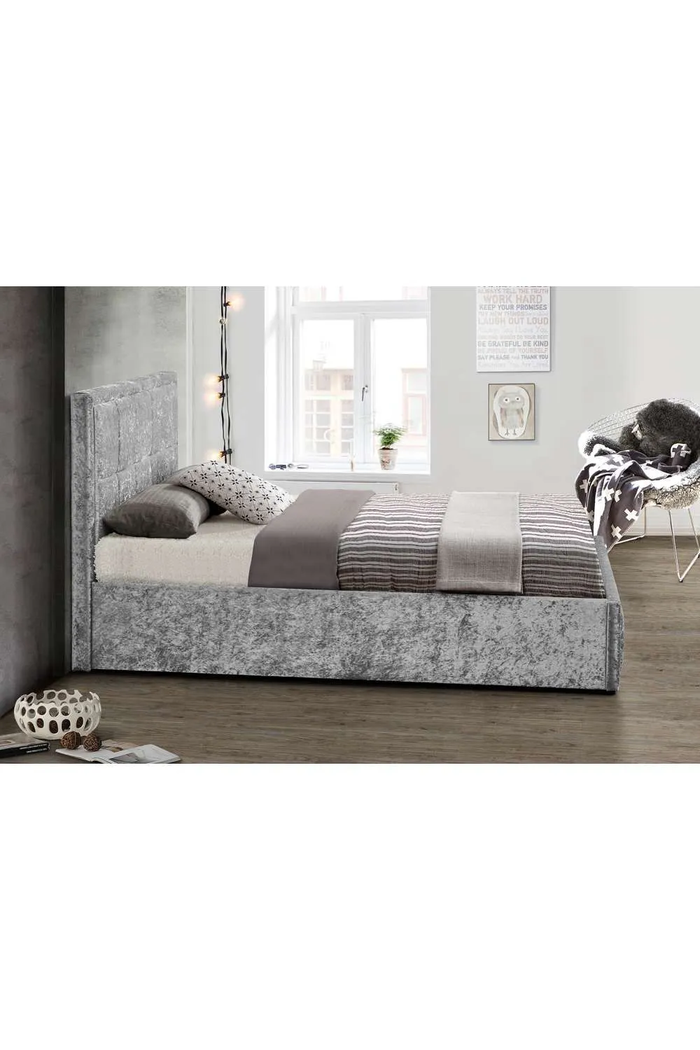 Birlea Fabric Ottoman Bed Frame Storage Hannover Gas Lift in Metallic Silver 4