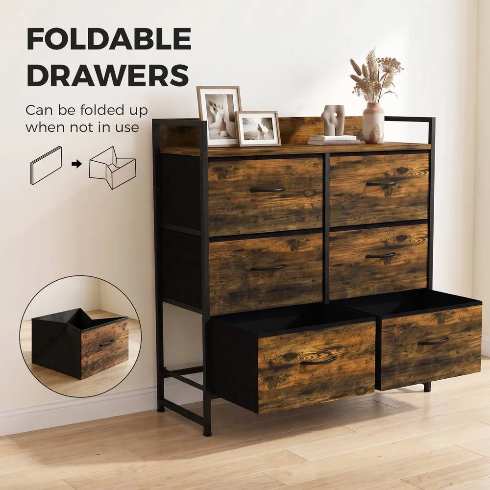 HOMCOM Bedroom Chest of Drawers 6 Drawer Dresser w/ Shelf, Rustic Brown 6