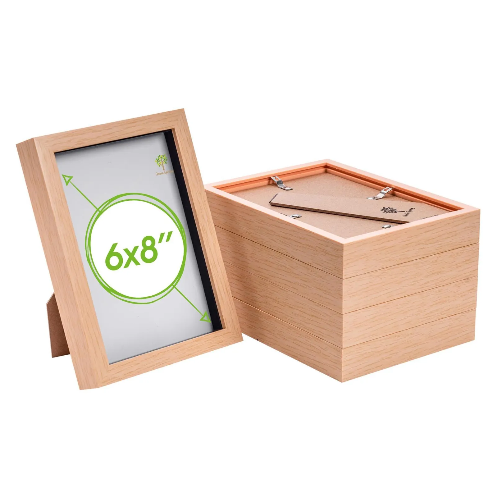 Nicola Spring 3D Box Photo Frames - A5 (6 x 8") - Pack of 5 in Light Brown