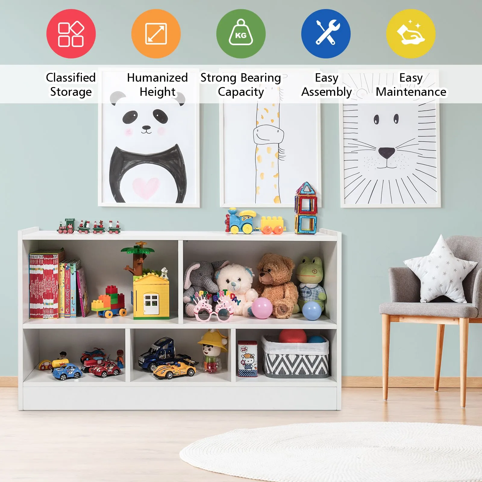 Costway Wooden Cube Bookcase 2 Tier Open Storage Shelving Unit with 5 Compartments in White 3