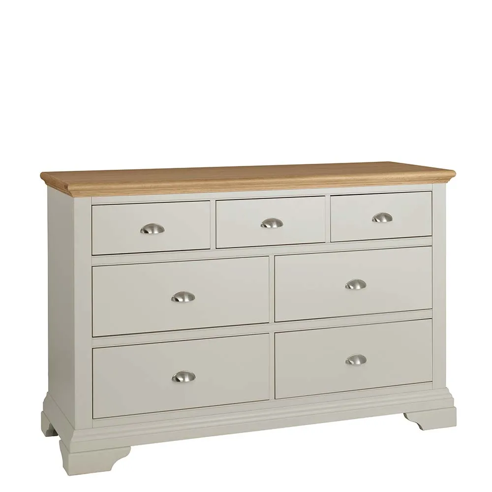 Carrington 3 Over 4 Drawer Wide Chest, Soft Grey and Oak