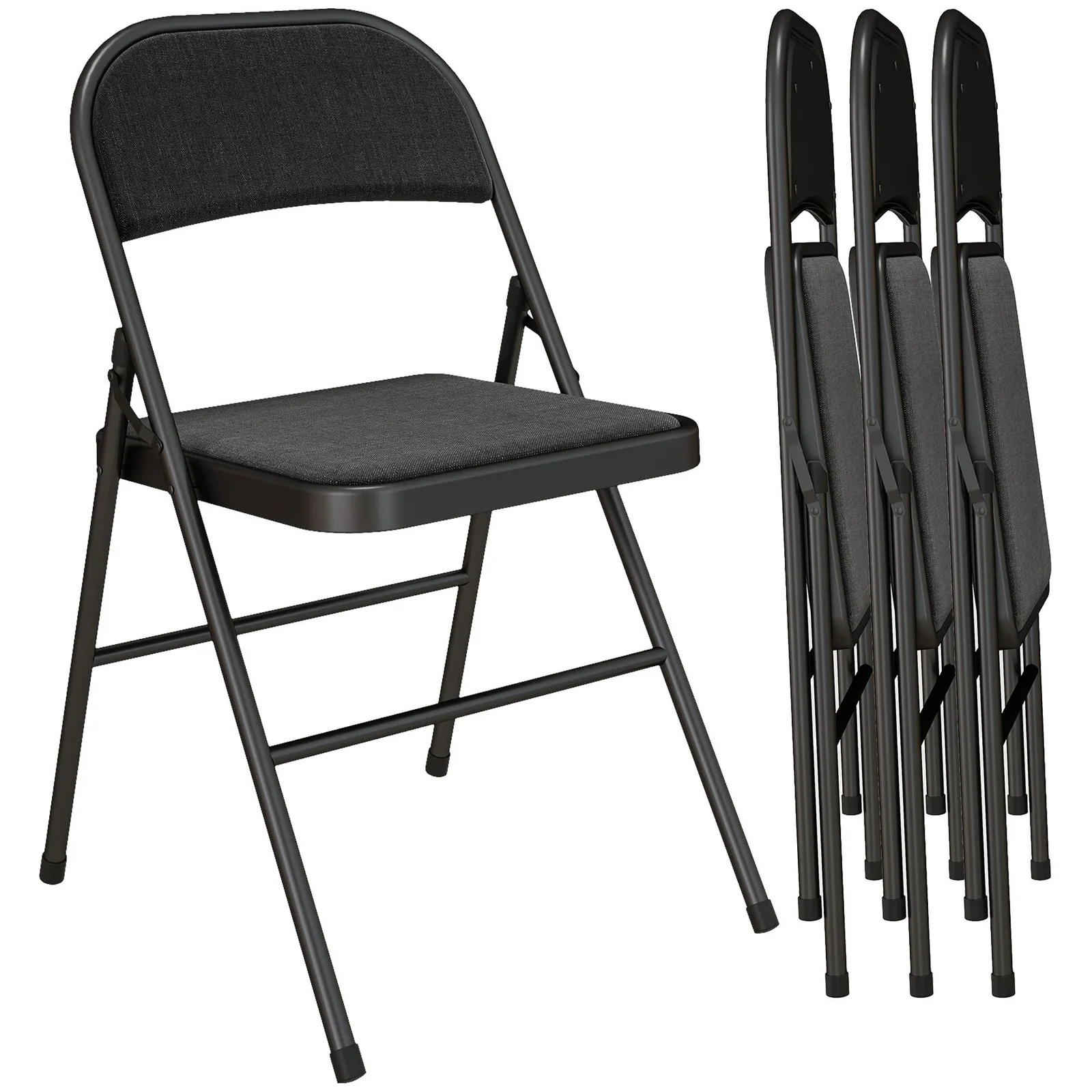 HOMCOM 4 Pack Linen-Look Padded Folding Chairs with Cushioned Seat Black 2