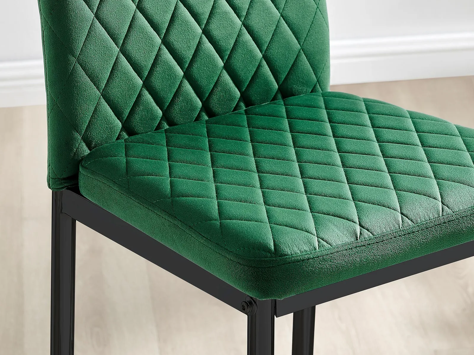 FurnitureboxUK Set of 2 Milan Soft Touch Hatched Velvet Padded Counter Stools With Black Metal Legs in Green 6