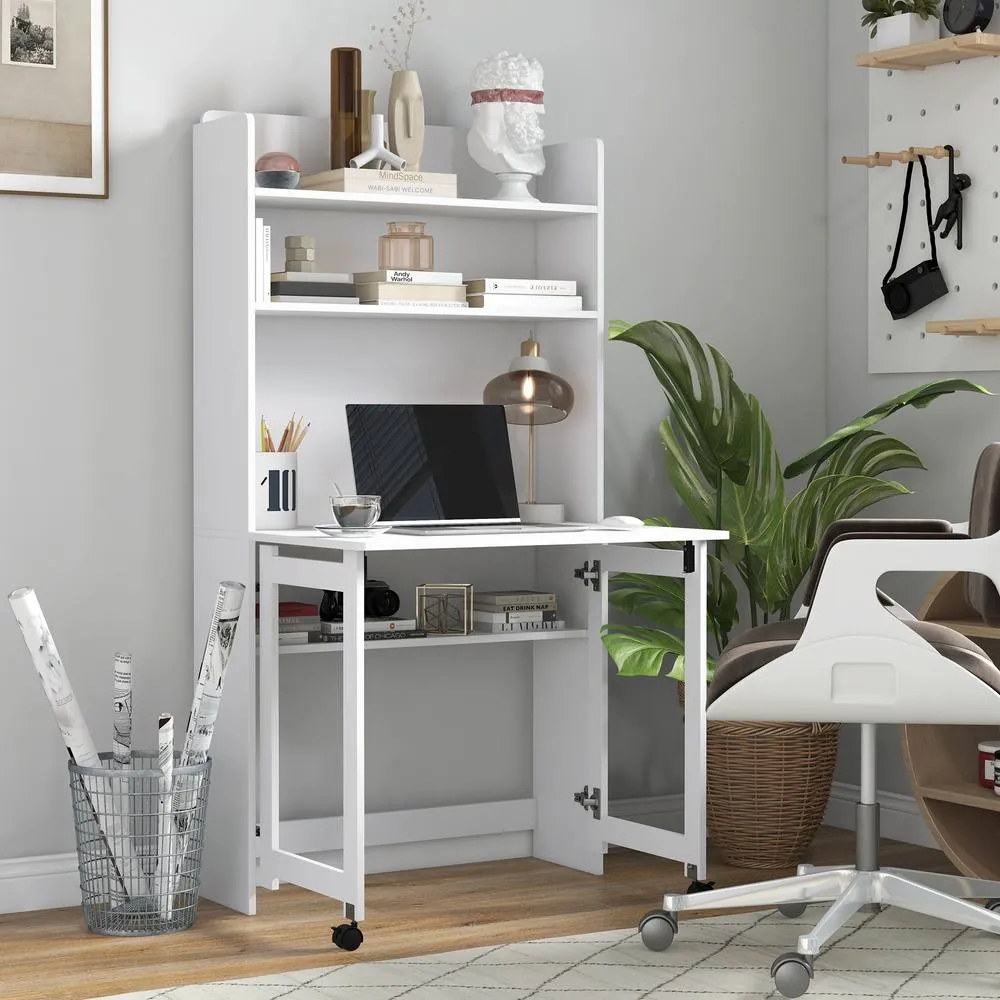 HOMCOM Writing Desk with Foldable Desktop for Bedroom, Home Office, White