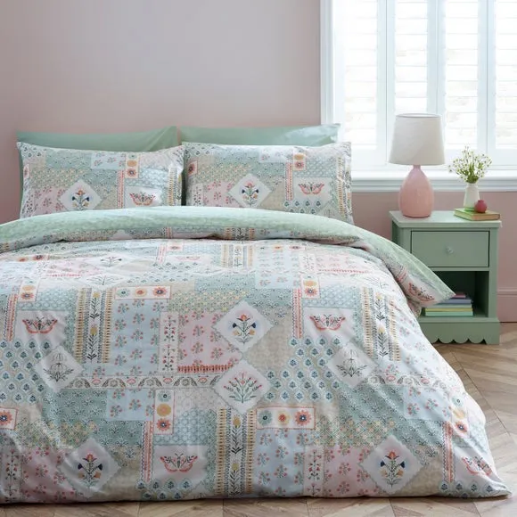 Catherine Lansfield Folk Patchwork Polycotton Duvet Cover & Pillowcase Set 1