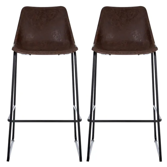 Kekoun Vintage Mocha Faux Leather Bar Stools In Pair