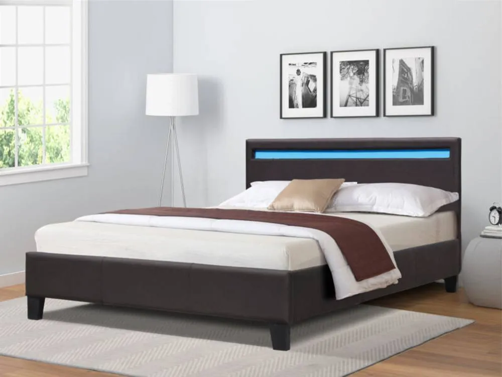 Comfy Living Ltd Modern Faux Leather Bedframe With LED Strip in Black