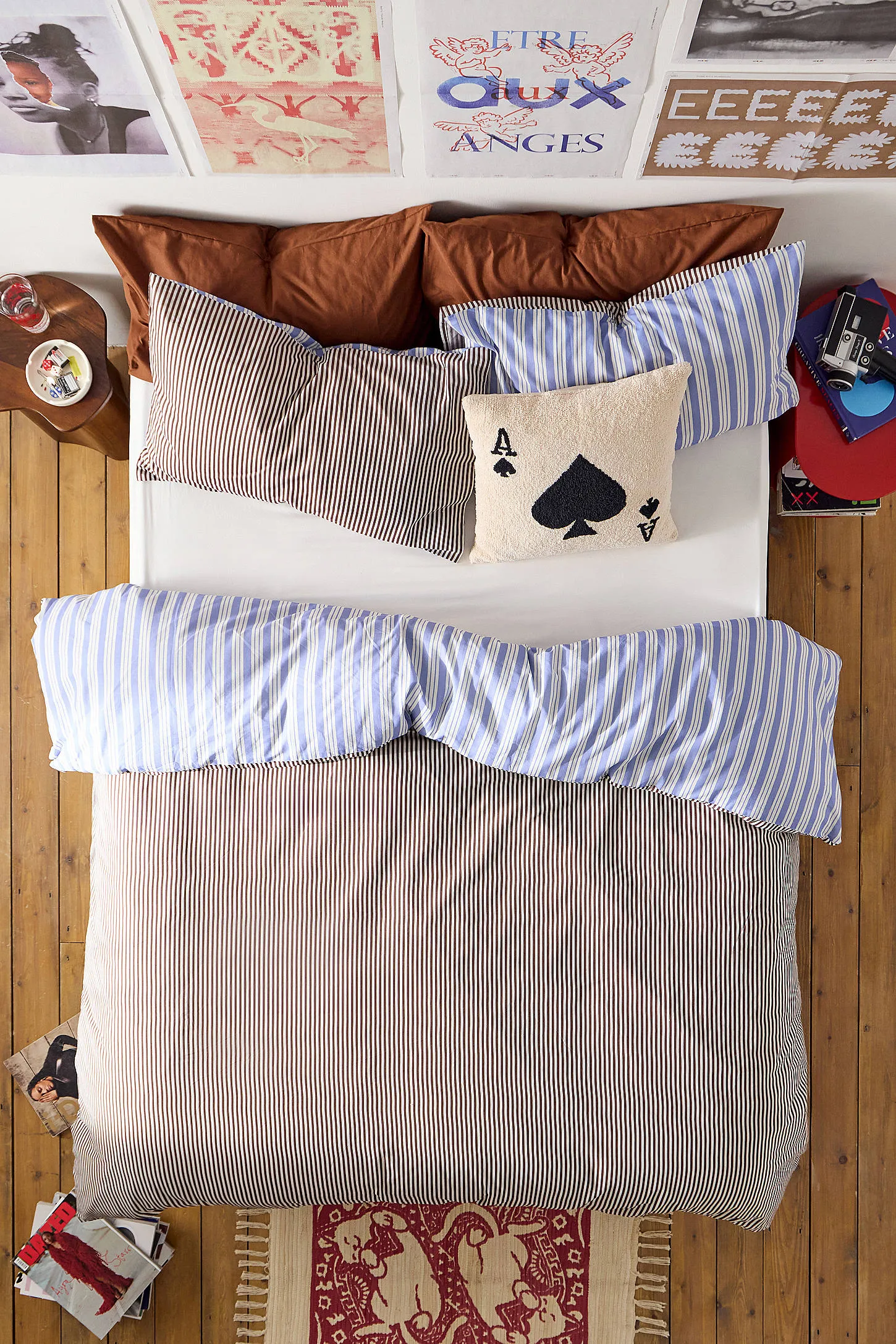 Blue & Brown Stripe Reversible Duvet Set - Blue 2