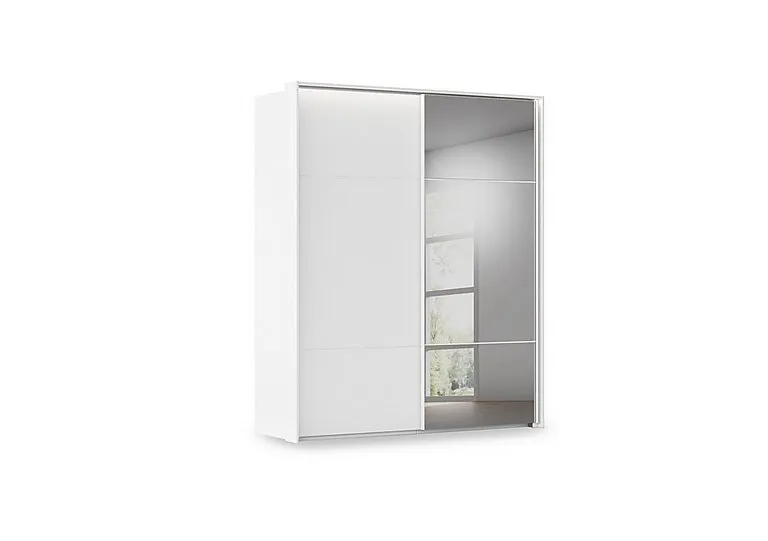 Haven 190cm 2 Door Slider Wardrobe with 1 Décor Door, 1 Mirror Door and Lights - Alpine White