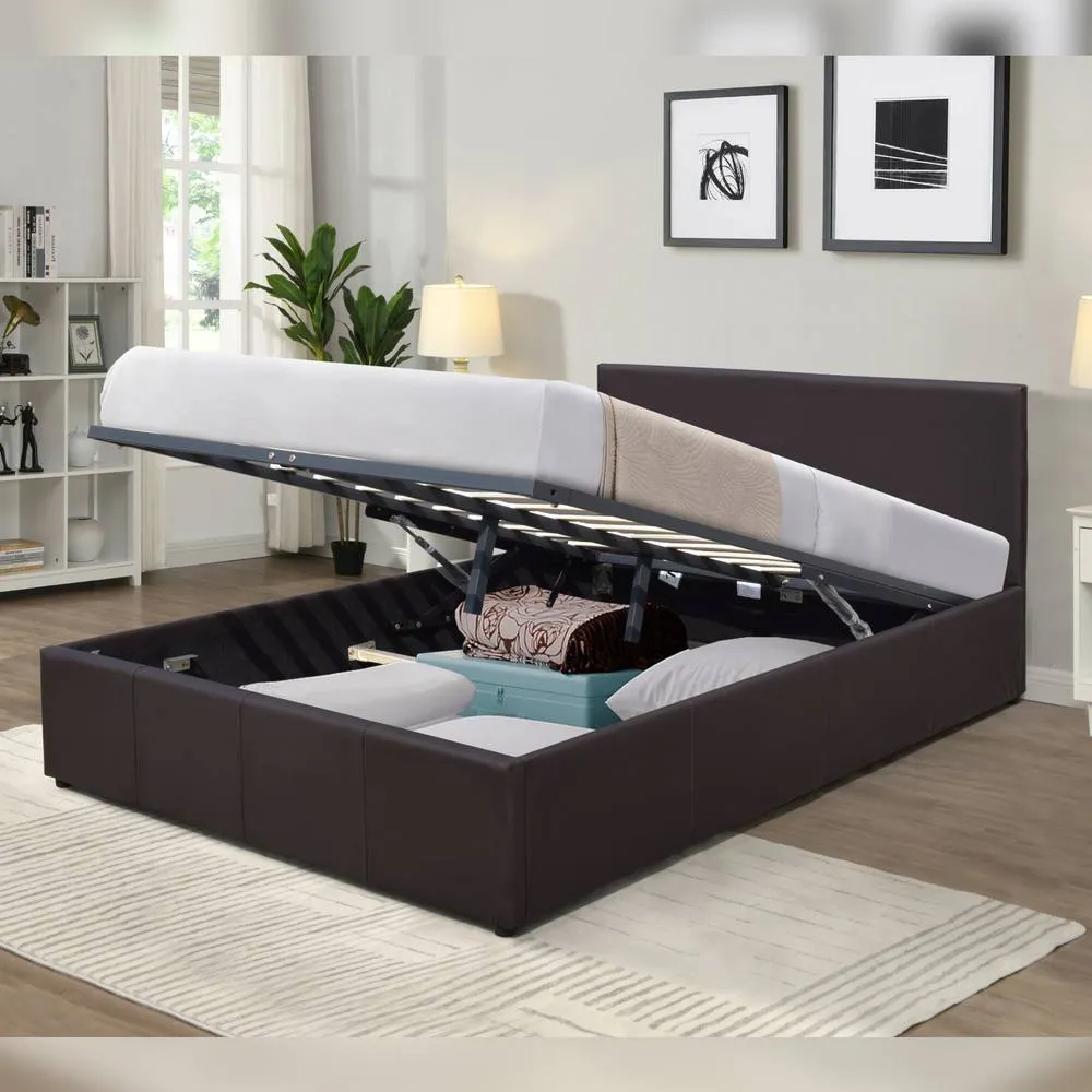 Comfy Living Ltd Faux Leather Storage Ottoman Bedframe in Dark Brown